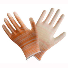 Polyester Liner Knit Handgelenk Orange PU Coated Handschuh